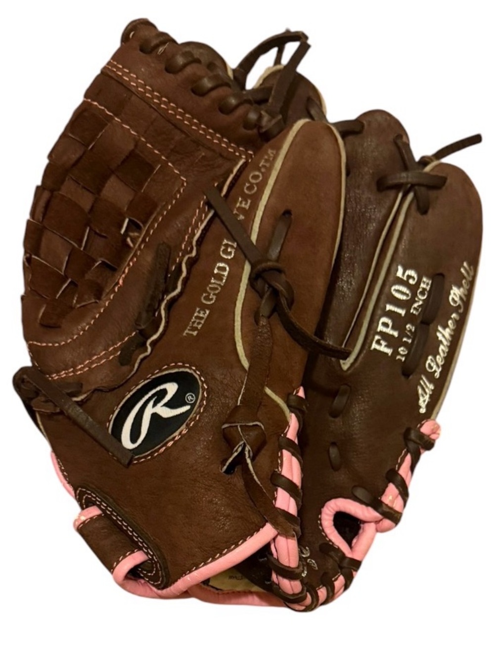 Rawlings Brown Leather Baseball Glove with Pink Lacing